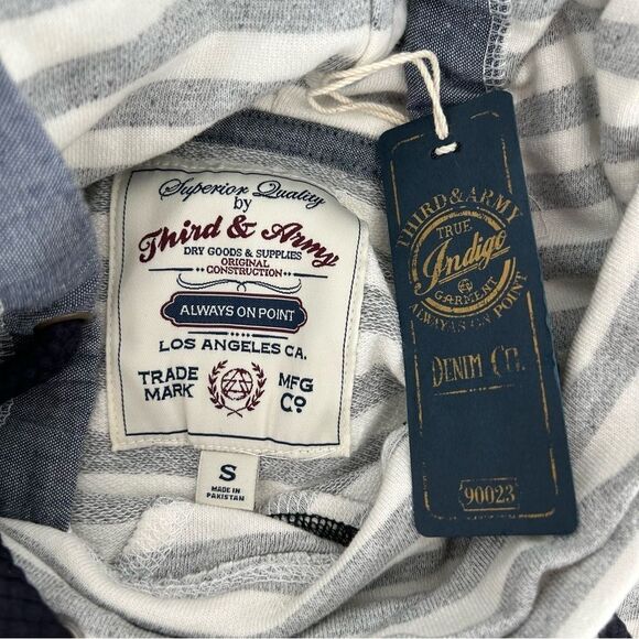 3rd & Army Long Sleeve Pullover Cowl Neck Striped White Grey Hoodie NWT S - Picture 3 of 9